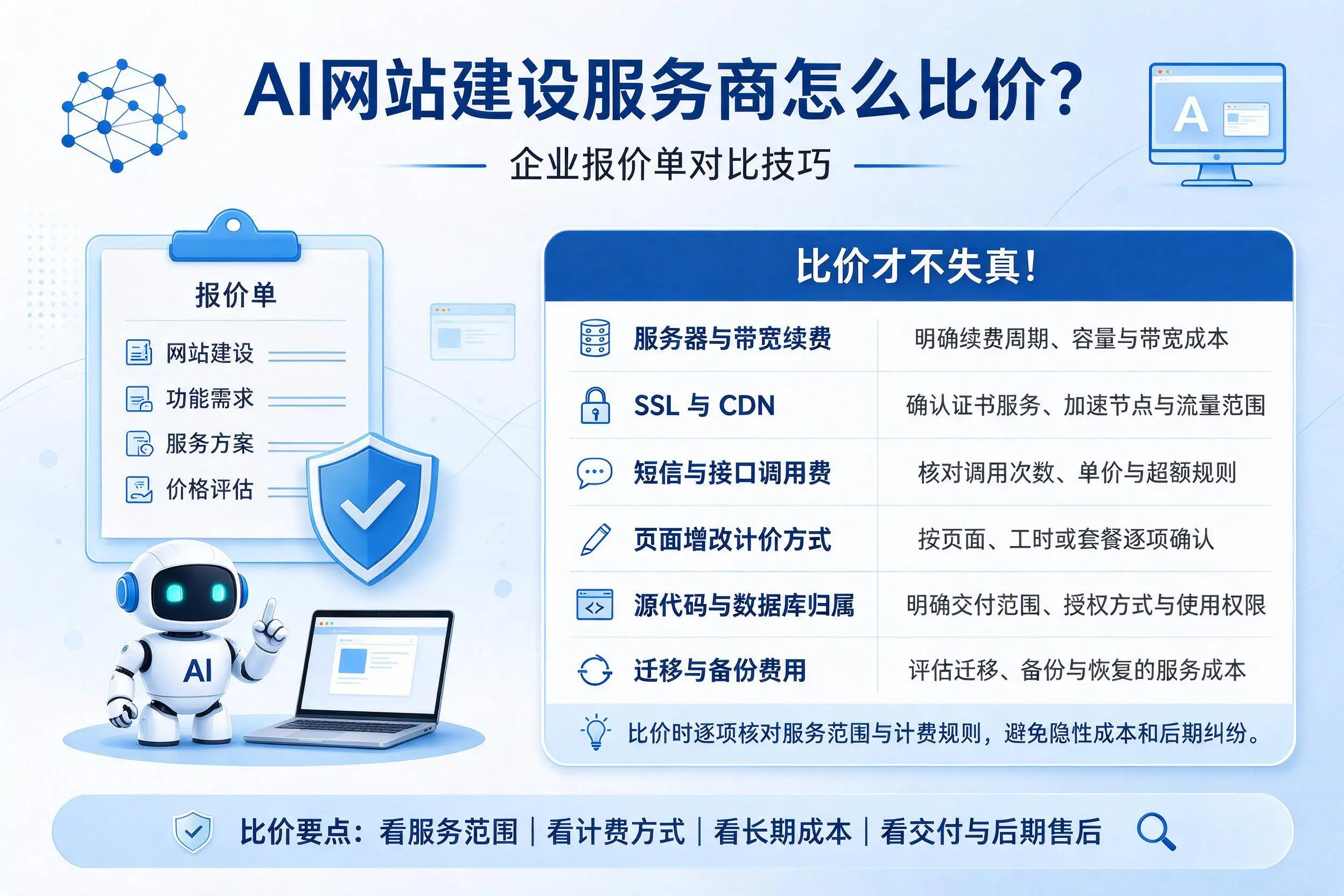 AI网站建设服务商怎么比价？长治企业报价单对比技巧